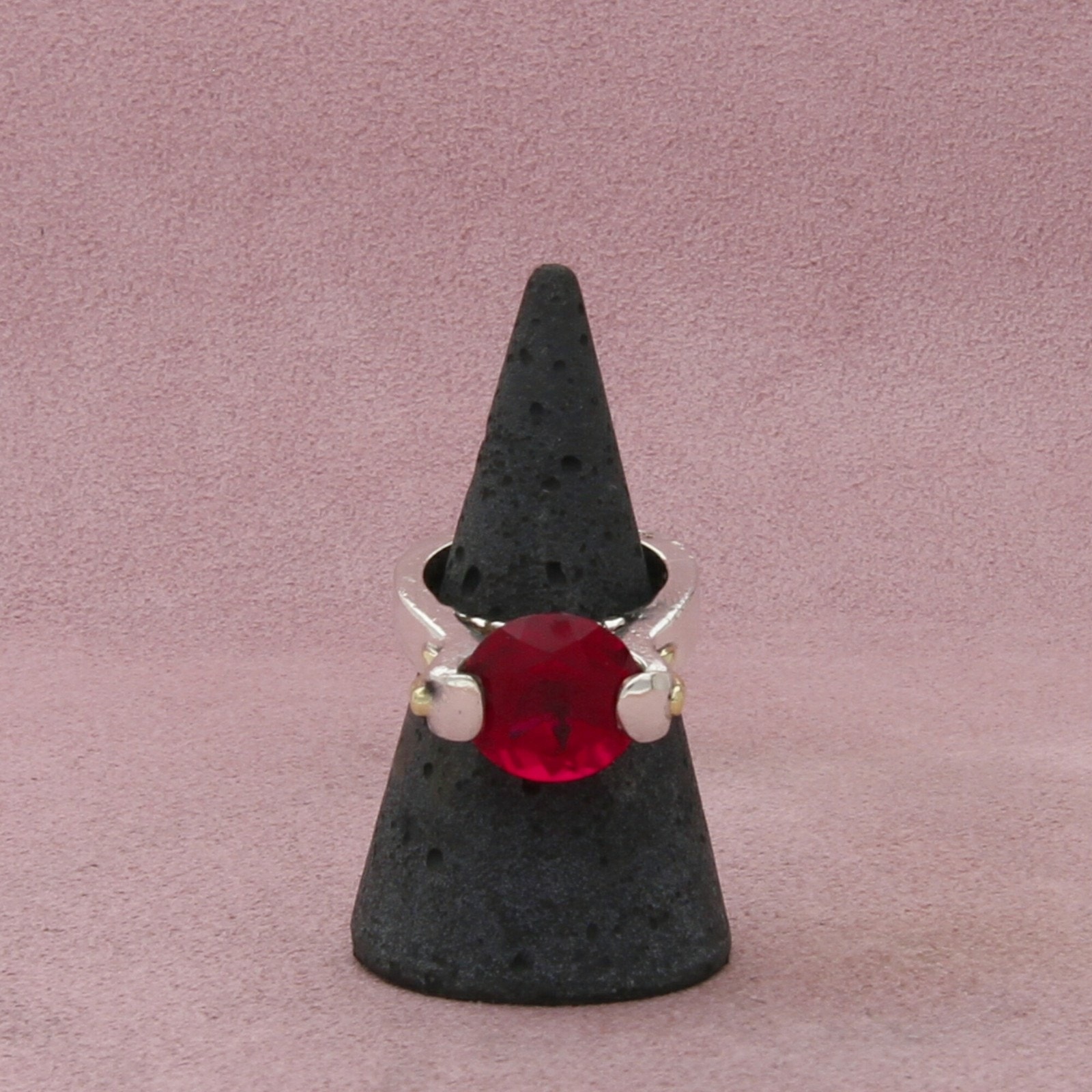 Designer Sterling Silver  18k Gold RoundCut Ruby Ring Size 6